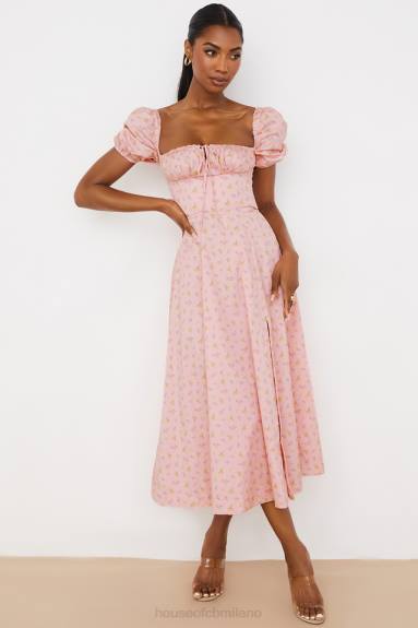 vestiario esso House of CB Abito midi con maniche a sbuffo floreali rosa Tallulah X44T566
