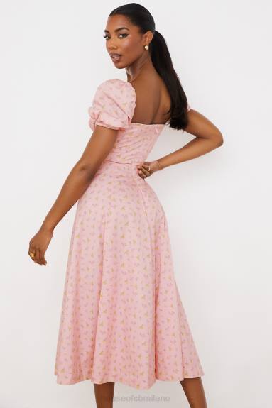 vestiario esso House of CB Abito midi con maniche a sbuffo floreali rosa Tallulah X44T566