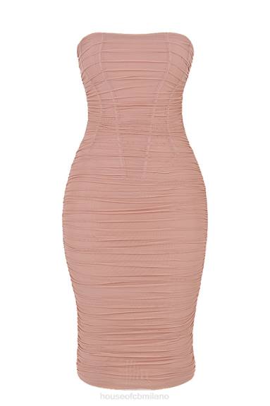 vestiario esso House of CB Abito midi con ruches, senza spalline, blush di Julianna X44T481