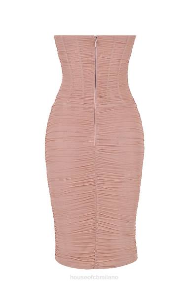 vestiario esso House of CB Abito midi con ruches, senza spalline, blush di Julianna X44T481