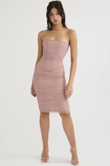 vestiario esso House of CB Abito midi con ruches, senza spalline, blush di Julianna X44T481