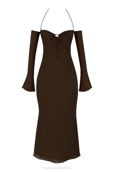 vestiario esso House of CB Abito midi con scollo all'americana Naomi Espresso X44T409