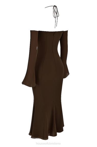 vestiario esso House of CB Abito midi con scollo all'americana Naomi Espresso X44T409