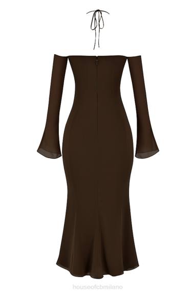 vestiario esso House of CB Abito midi con scollo all'americana Naomi Espresso X44T409