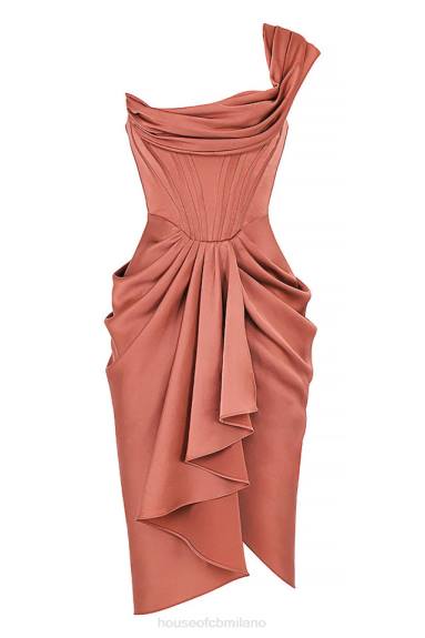 vestiario esso House of CB Abito midi drappeggiato monospalla in raso Janis Rouge X44T560