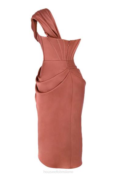 vestiario esso House of CB Abito midi drappeggiato monospalla in raso Janis Rouge X44T560
