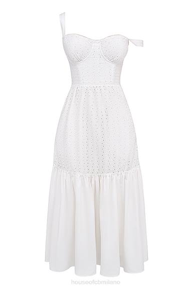 vestiario esso House of CB Abito midi elia in pizzo sangallo bianco X44T235