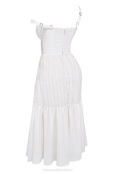 vestiario esso House of CB Abito midi elia in pizzo sangallo bianco X44T235