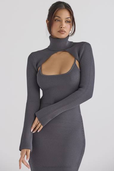 vestiario esso House of CB Abito midi in maglia color carbone Meliora X44T310