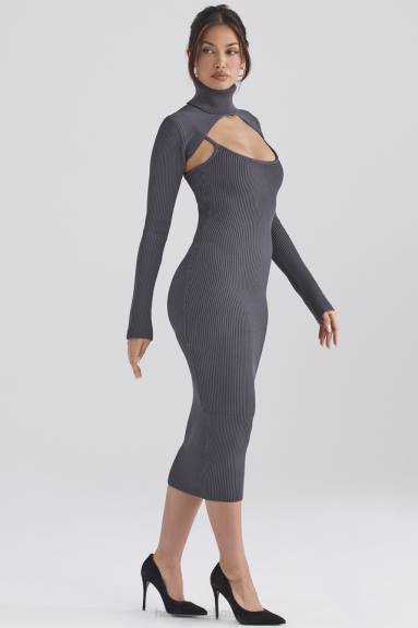 vestiario esso House of CB Abito midi in maglia color carbone Meliora X44T310