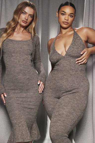 vestiario esso House of CB Abito midi in maglia rani marrone mélange X44T520