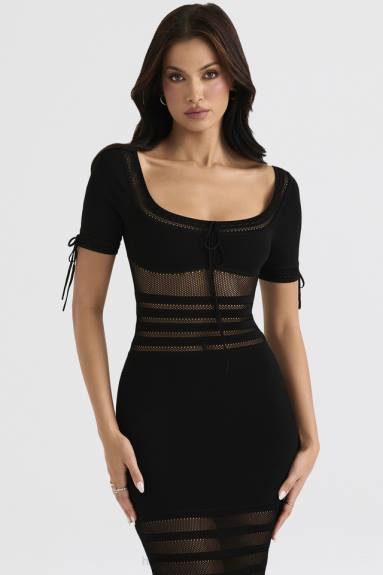 vestiario esso House of CB Abito midi in maglia traforata nera lilla X44T362