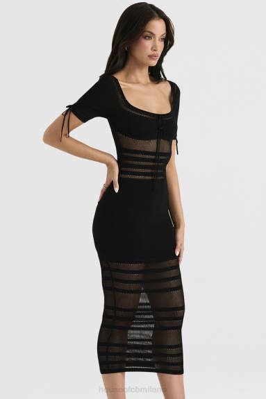 vestiario esso House of CB Abito midi in maglia traforata nera lilla X44T362