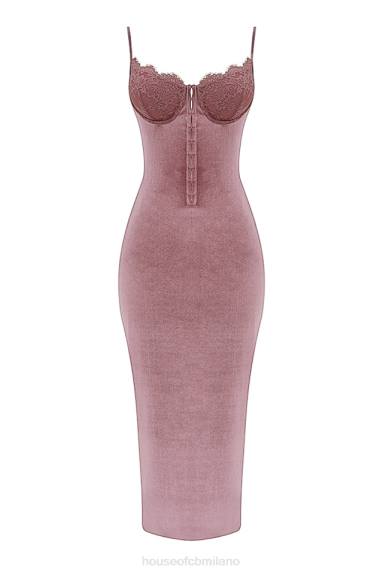 vestiario esso House of CB Abito midi in morbido velluto rosa azalea X44T296