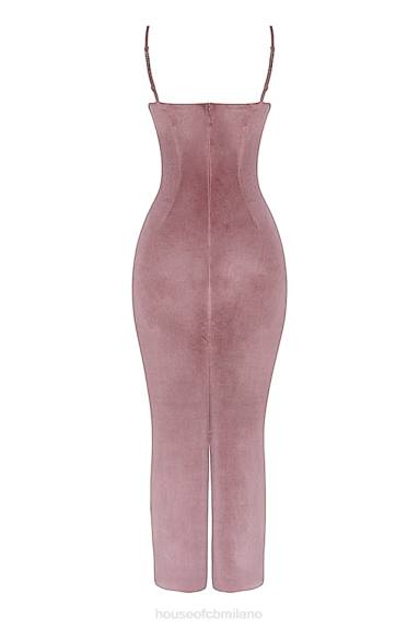 vestiario esso House of CB Abito midi in morbido velluto rosa azalea X44T296