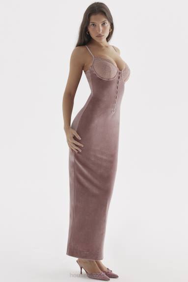 vestiario esso House of CB Abito midi in morbido velluto rosa azalea X44T296