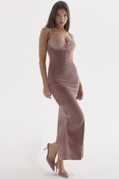 vestiario esso House of CB Abito midi in morbido velluto rosa azalea X44T296