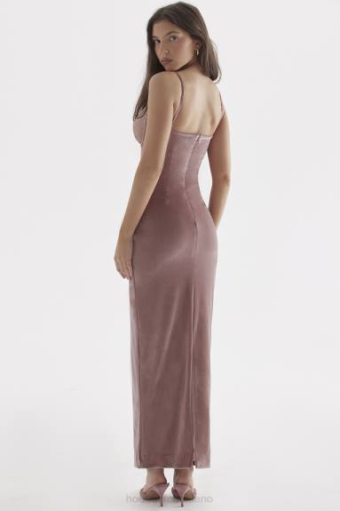 vestiario esso House of CB Abito midi in morbido velluto rosa azalea X44T296
