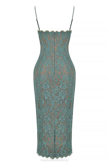 vestiario esso House of CB Abito midi in pizzo Joelle Forest X44T383