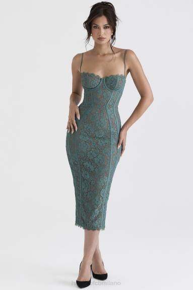 vestiario esso House of CB Abito midi in pizzo Joelle Forest X44T383