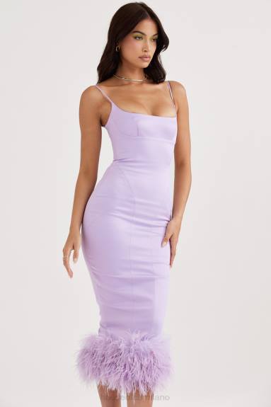 vestiario esso House of CB Abito midi in raso Helena Orchid X44T456
