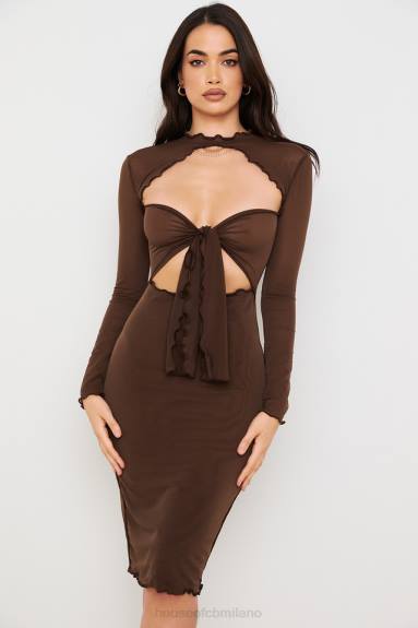 vestiario esso House of CB Abito midi natalia cioccolato power in rete con allacciatura sul davanti X44T575