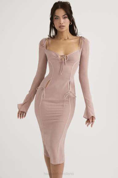vestiario esso House of CB Abito midi ritagliato color cipria di Ophelia X44T485