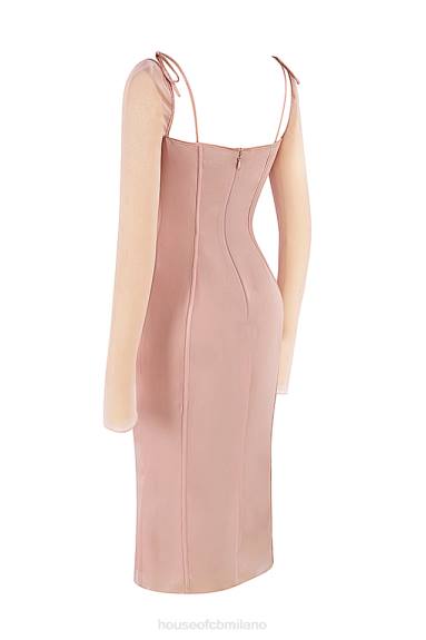 vestiario esso House of CB Abito midi ritagliato color cipria di Ophelia X44T485