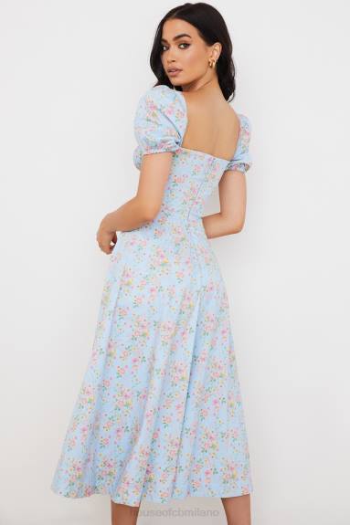 vestiario esso House of CB Abito midi tallulah blu con maniche a sbuffo floreali vintage X44T572