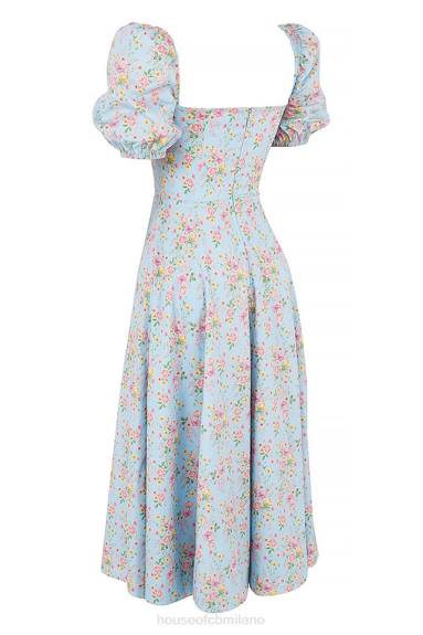 vestiario esso House of CB Abito midi tallulah blu con maniche a sbuffo floreali vintage X44T572