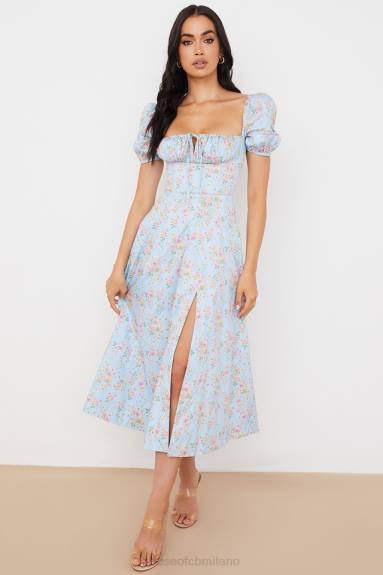 vestiario esso House of CB Abito midi tallulah blu con maniche a sbuffo floreali vintage X44T572