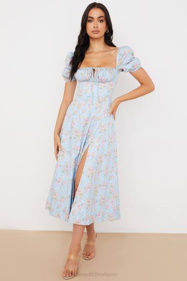 vestiario esso House of CB Abito midi tallulah blu con maniche a sbuffo floreali vintage X44T572
