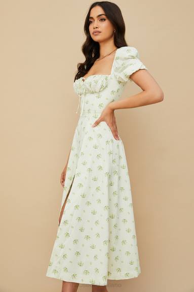vestiario esso House of CB Abito midi tallulah con maniche a sbuffo floreale avorio X44T561