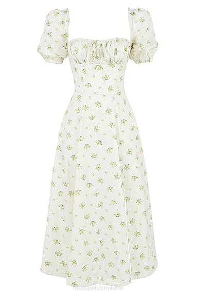 vestiario esso House of CB Abito midi tallulah con maniche a sbuffo floreale avorio X44T561