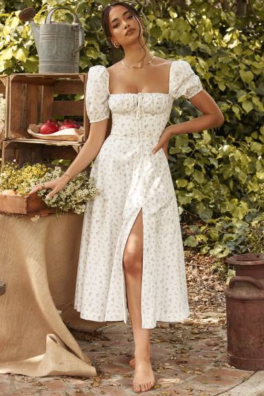 vestiario esso House of CB Abito midi tallulah con maniche a sbuffo floreale bianco X44T571