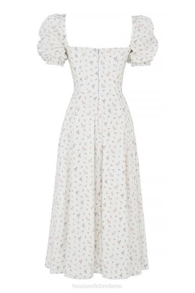 vestiario esso House of CB Abito midi tallulah con maniche a sbuffo floreale bianco X44T571
