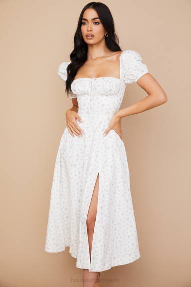 vestiario esso House of CB Abito midi tallulah con maniche a sbuffo floreale bianco X44T571