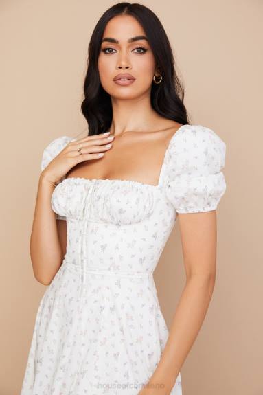 vestiario esso House of CB Abito midi tallulah con maniche a sbuffo floreale bianco X44T571