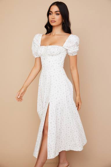 vestiario esso House of CB Abito midi tallulah con maniche a sbuffo floreale bianco X44T571