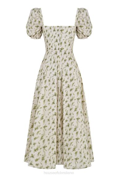 vestiario esso House of CB Abito prendisole midi con maniche a sbuffo e stampa giardino Tallulah X44T441