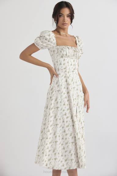 vestiario esso House of CB Abito prendisole midi con maniche a sbuffo e stampa giardino Tallulah X44T441