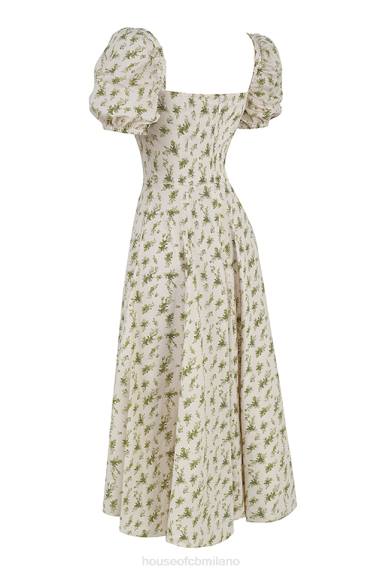 vestiario esso House of CB Abito prendisole midi con maniche a sbuffo e stampa giardino Tallulah X44T441
