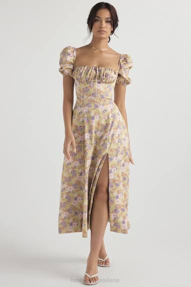 vestiario esso House of CB Abito prendisole midi con maniche a sbuffo e stampa peonie Tallulah X44T428