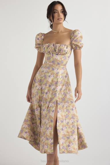 vestiario esso House of CB Abito prendisole midi con maniche a sbuffo e stampa peonie Tallulah X44T428