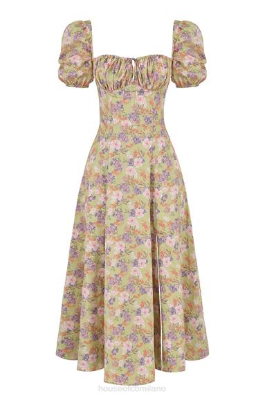 vestiario esso House of CB Abito prendisole midi con maniche a sbuffo e stampa peonie Tallulah X44T428