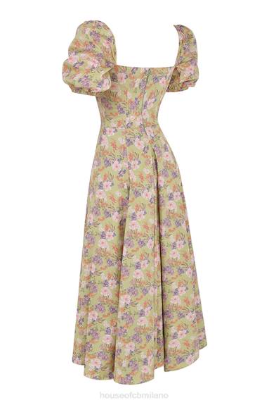 vestiario esso House of CB Abito prendisole midi con maniche a sbuffo e stampa peonie Tallulah X44T428