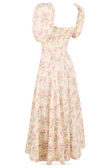 vestiario esso House of CB Abito prendisole midi con maniche a sbuffo floreali color limone Tallulah X44T617
