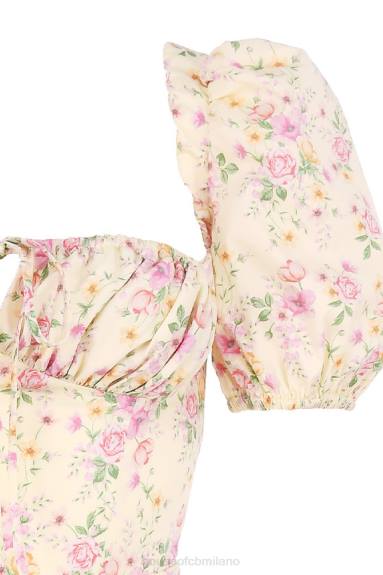 vestiario esso House of CB Abito prendisole midi con maniche a sbuffo floreali color limone Tallulah X44T617