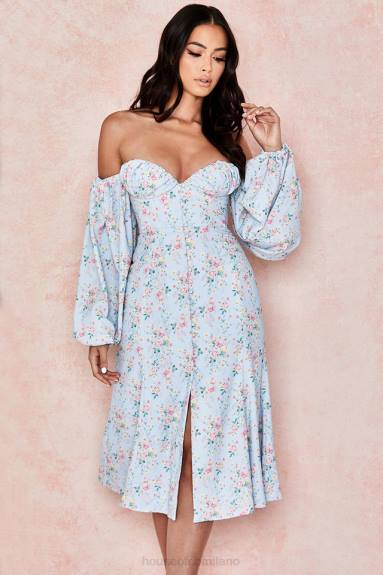 vestiario esso House of CB Hope, prendisole midi Bardot floreale blu X44T608