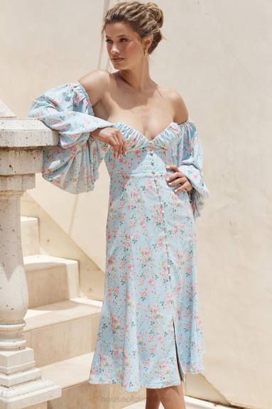 vestiario esso House of CB Hope, prendisole midi Bardot floreale blu X44T608